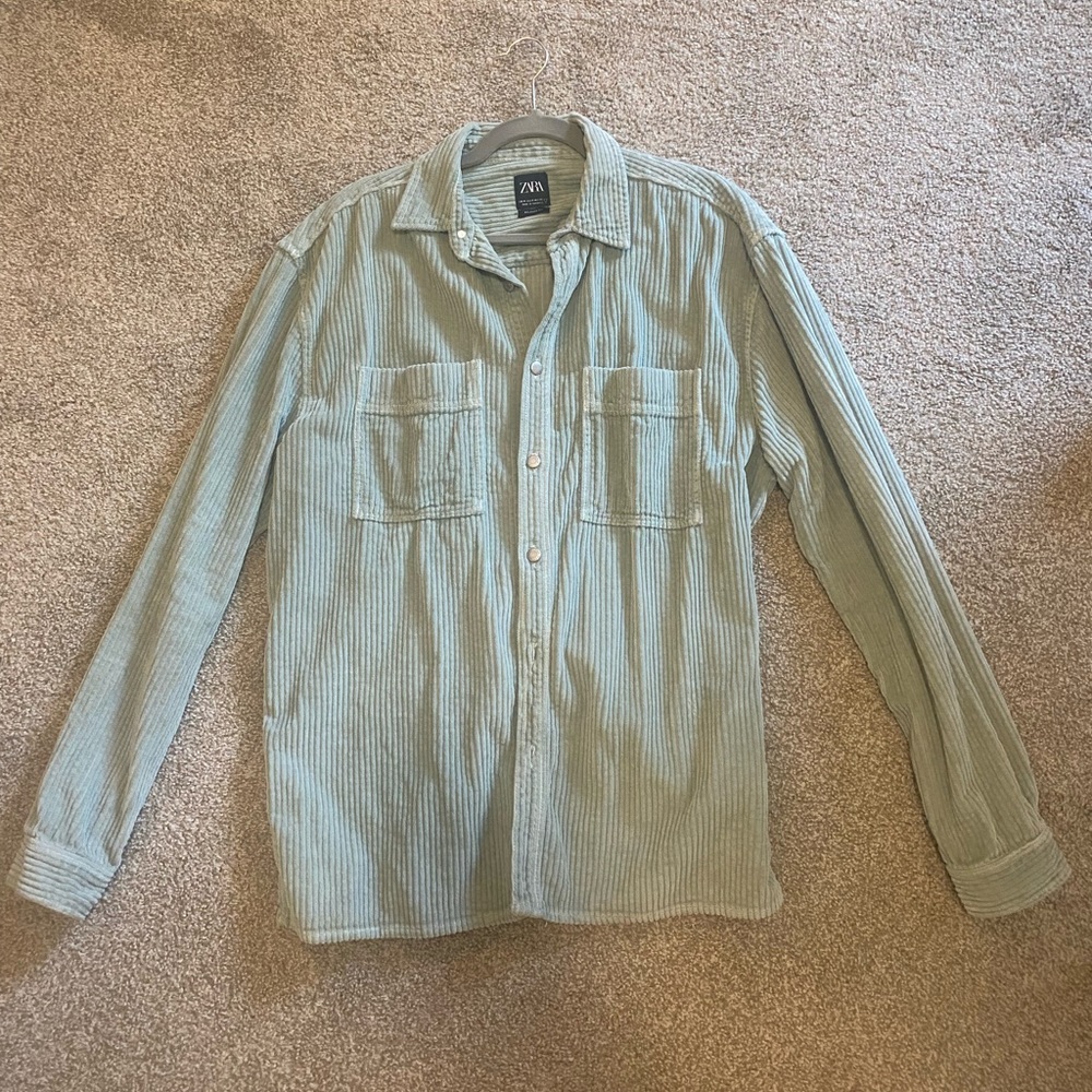 Zara Blue Corduroy Relaxed Fit Shacket - Size M